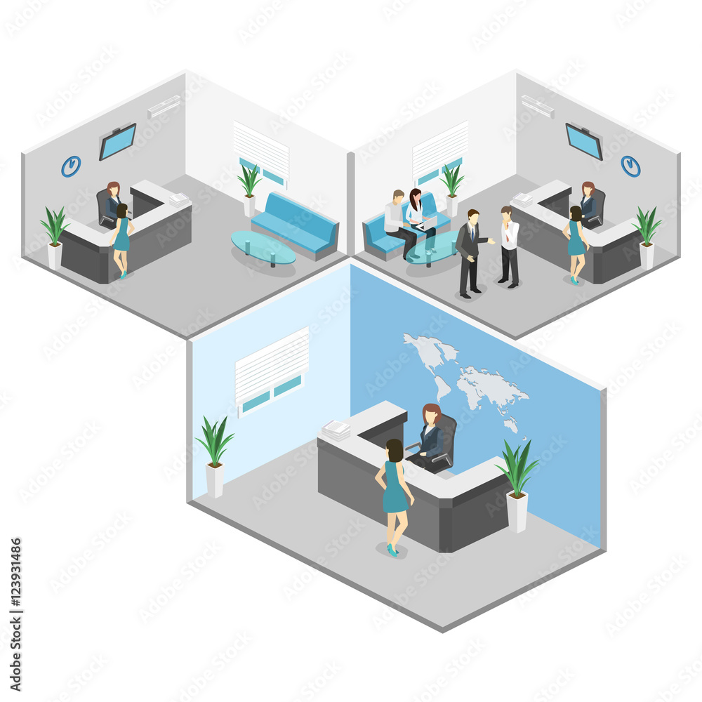 Isometric interior of reception. Isometric interior of reception.