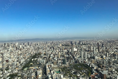 OSAKA JAPAN - 15 OCTOBER  2016  Osaka city view from Abeno Harukas building in Tennoji. Abeno Harukas is a multi-purpose commercial facility and is the tallest building in Japan.