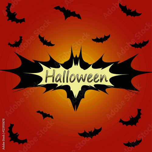 halloween pop art comic vector black bats on bright red background