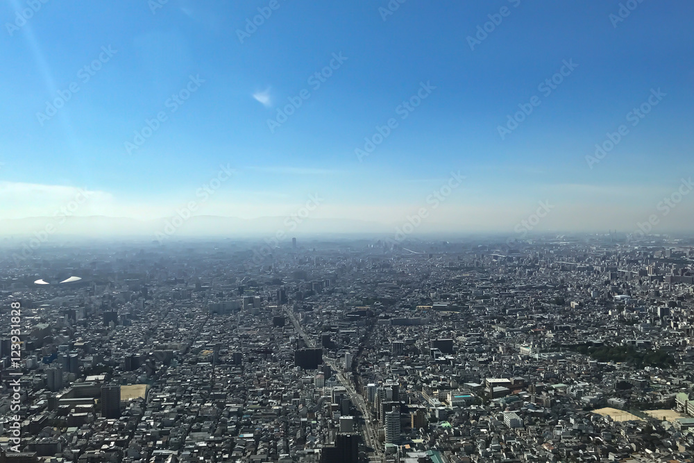 Obraz premium OSAKA JAPAN - 15 OCTOBER, 2016: Osaka city view from Abeno Harukas building in Tennoji. Abeno Harukas is a multi-purpose commercial facility and is the tallest building in Japan.