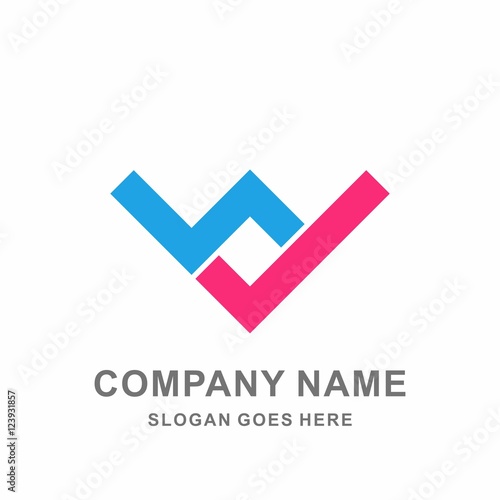 Monogram Letter V & W Geometric Square Strips Vector Logo Design Template
