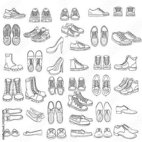 Vector Set of Sketch Shoes Items