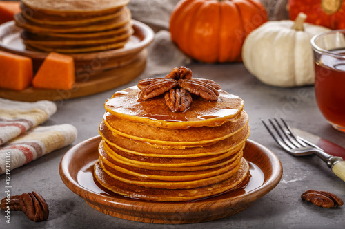 Stack of homemade pumpkin pancakes.