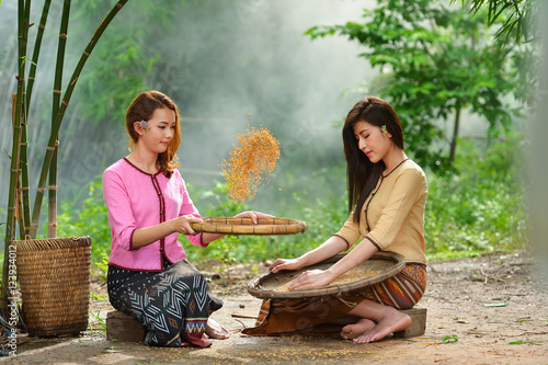 Beautiful Thai local woman working happy,thailand photo