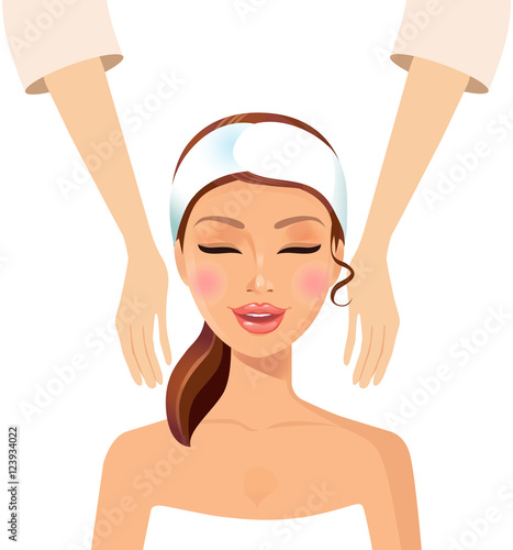 Beatiful young woman relaxing wellness massage at spa salon face body treatment concept.