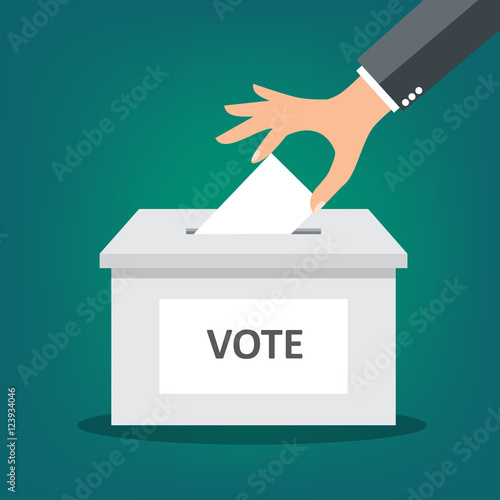 Hand putting paper in the ballot box - vector 