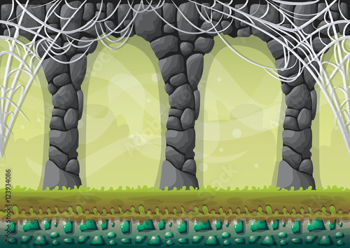 cartoon vector cave with separated layers for game and animation game design asset