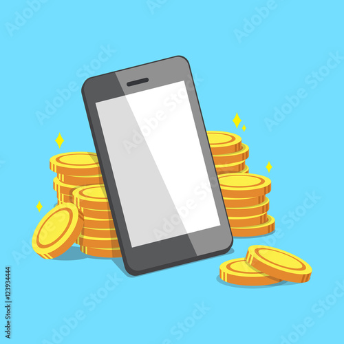 Smartphone and money coins