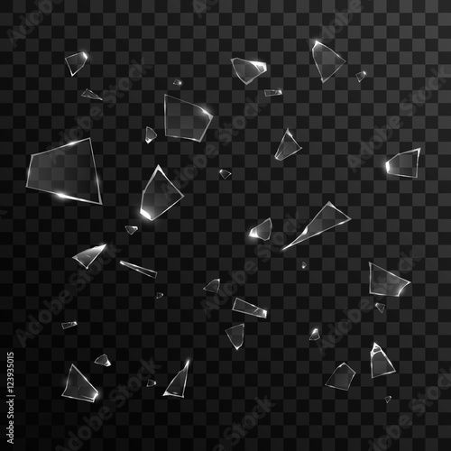 Broken glass pieces. Isolated on black transparent background. Vector illustration, eps 10.
