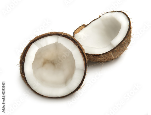 Coconut halves isolated on white background