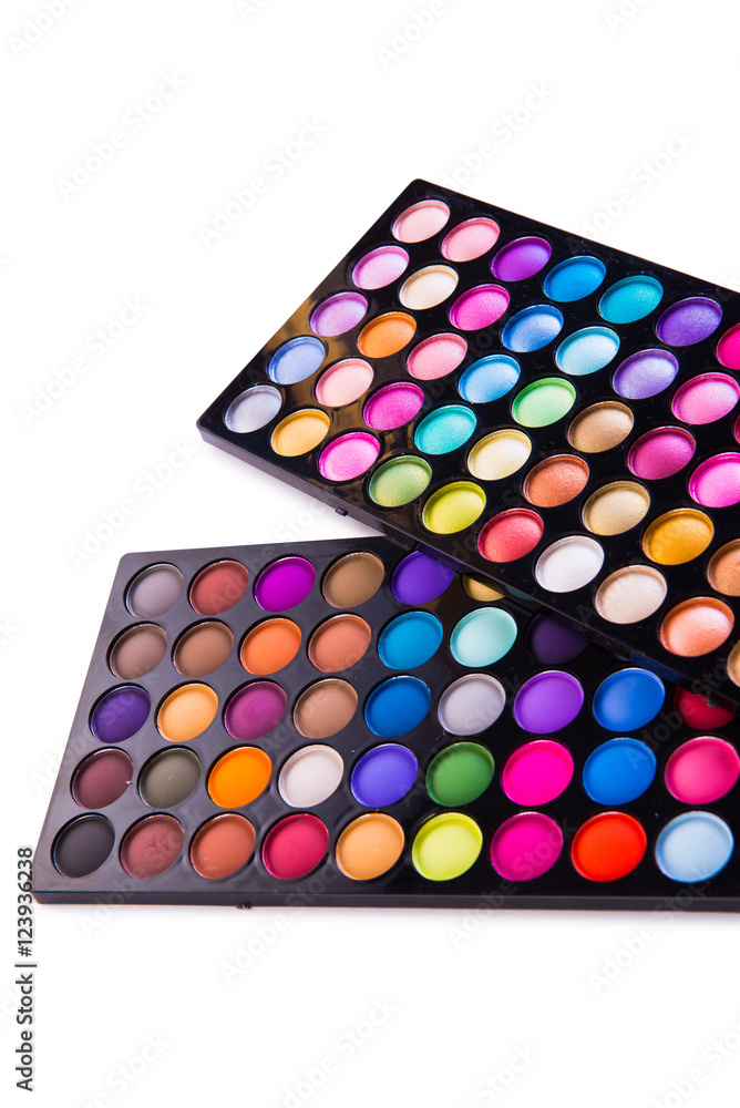 Set of colourful shadow for make-up isolated on white Set of colourful shadow for make-up isolated on white