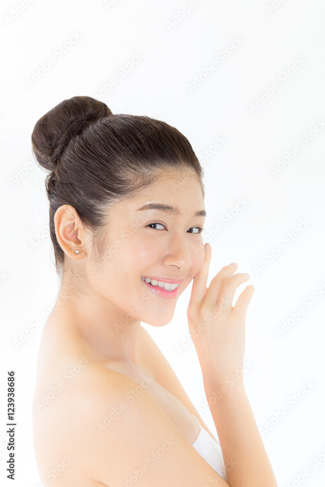 Beautiful Skin care woman enjoy and relax isolated on white back Beautiful Skin care woman enjoy and relax isolated on white back