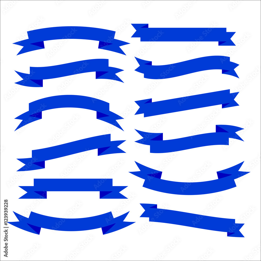 Set of beautiful festive blue ribbons. Vector illustration