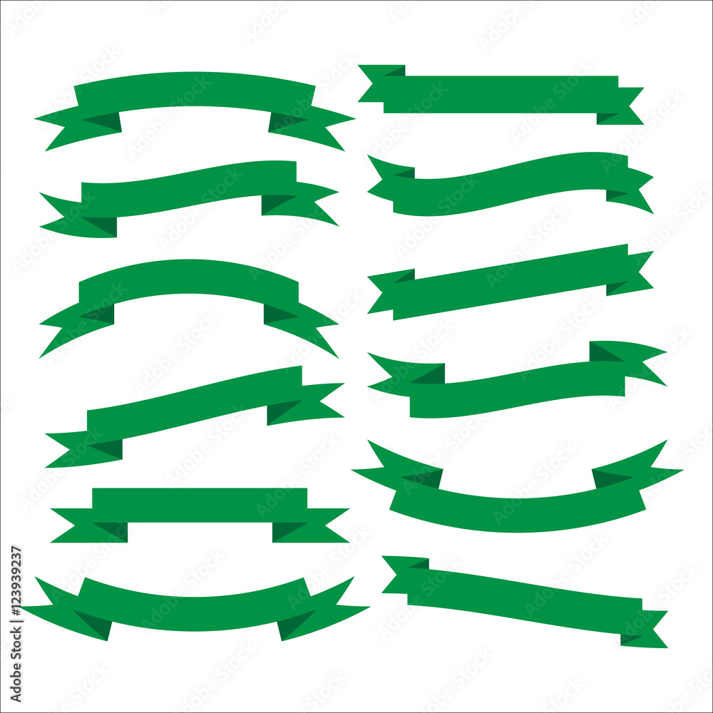 Set of beautiful festive green ribbons. Vector illustration
