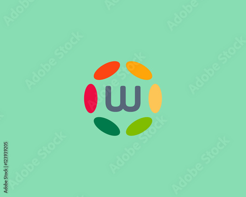 Color letter W logo icon vector design. Hub frame logotype