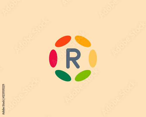 Color letter R logo icon vector design. Hub frame logotype