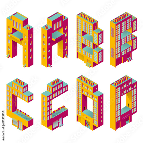 BUILDING TYPES.
ISOMETRIC ALPHABET.