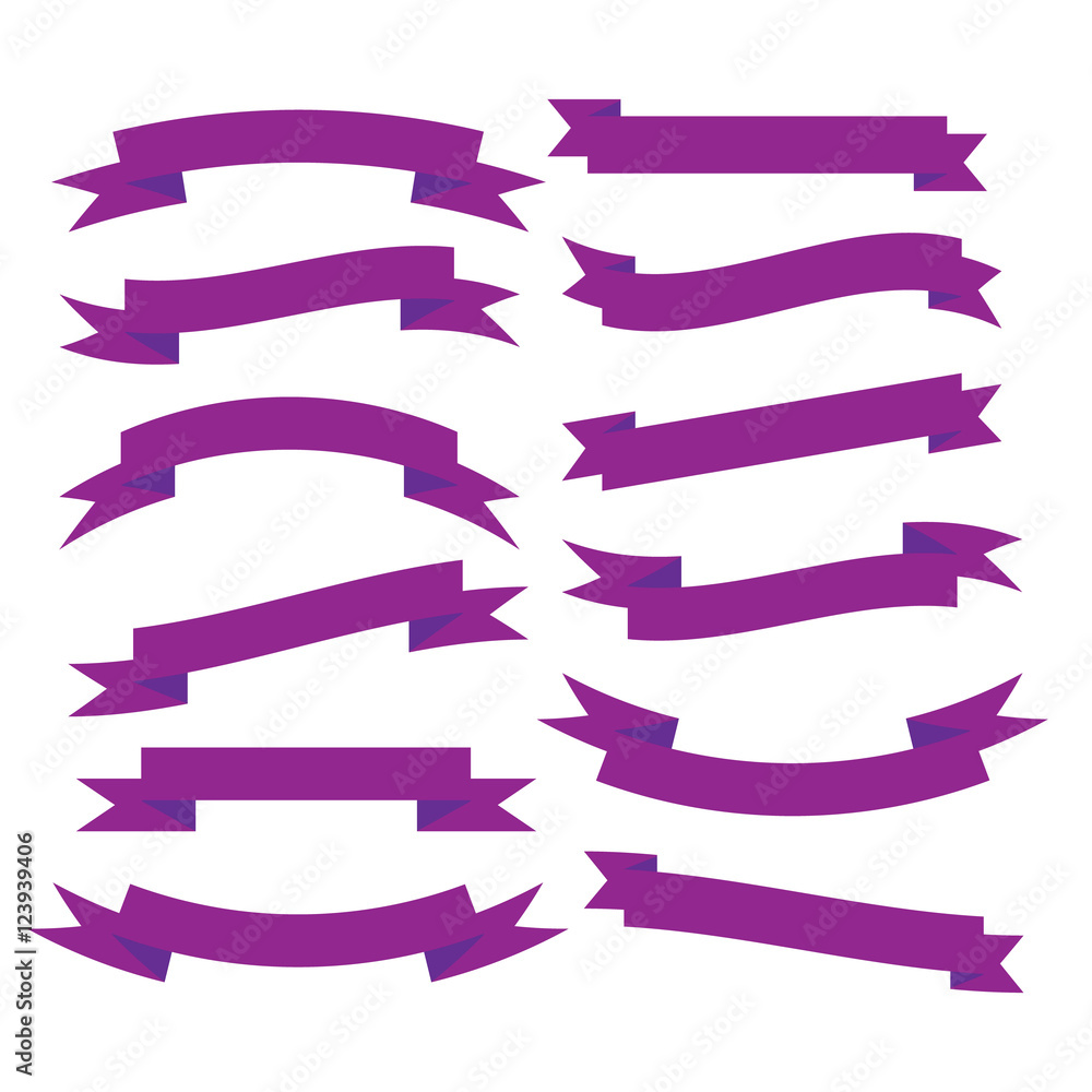 Set of beautiful festive purple ribbons. Vector illustration