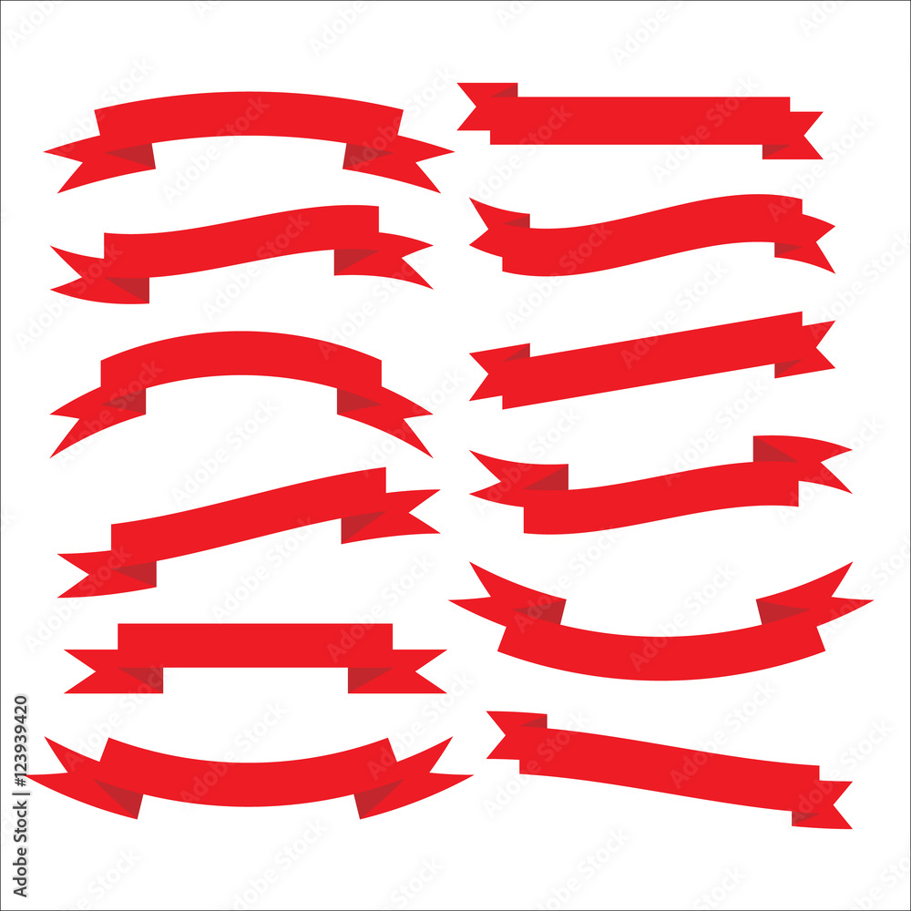 Set of beautiful festive red ribbons. Vector illustration