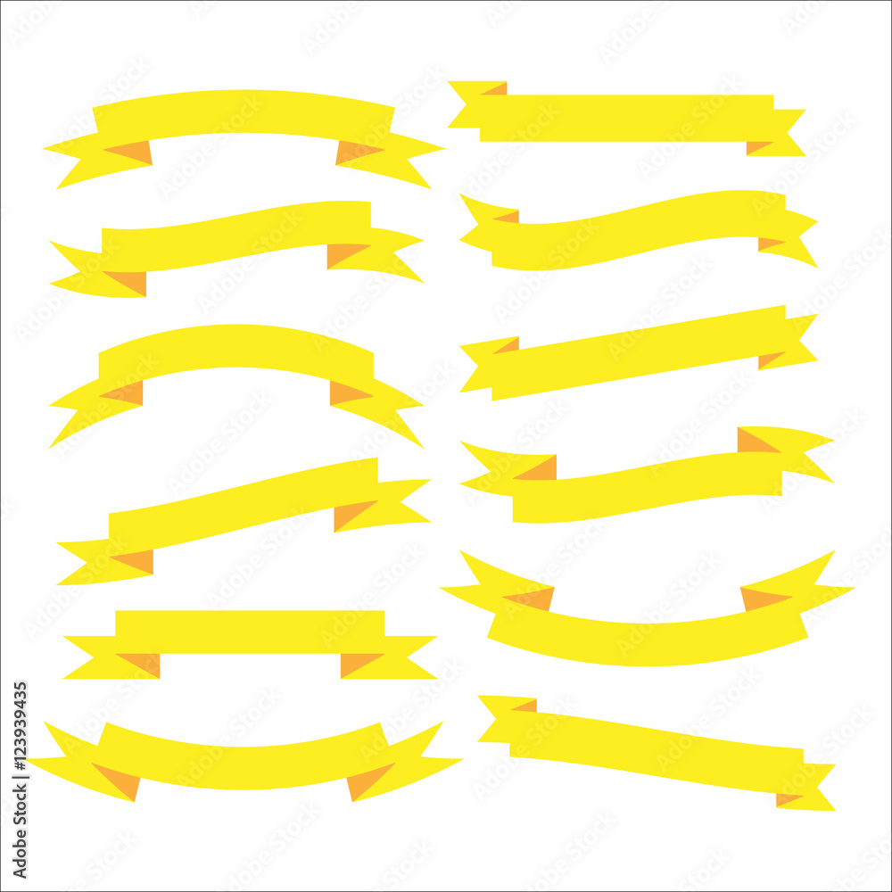 Set of beautiful festive yellow ribbons. Vector illustration