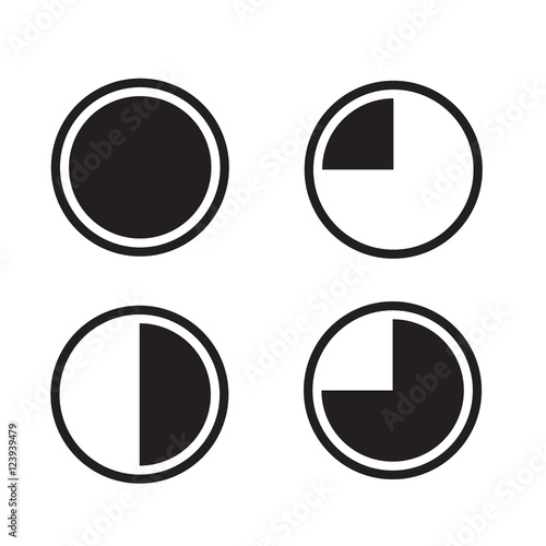 icons pie graph circle percentage chart black 25 50 75 100 % set illustration round vector