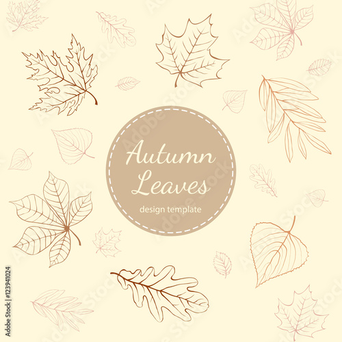 Autumn leaves design template with copy space on ivory background.