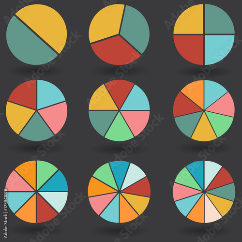 pie graph 2 3 4 5 6 7 8 9 10 circle chart set illustration round vector