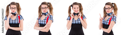 Schoolgirl isolated on the white photo