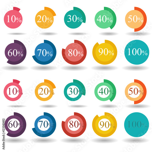 pie graph circle percentage chart 10 20 30 40 50 60 70 80 90 100 % set illustration round vector