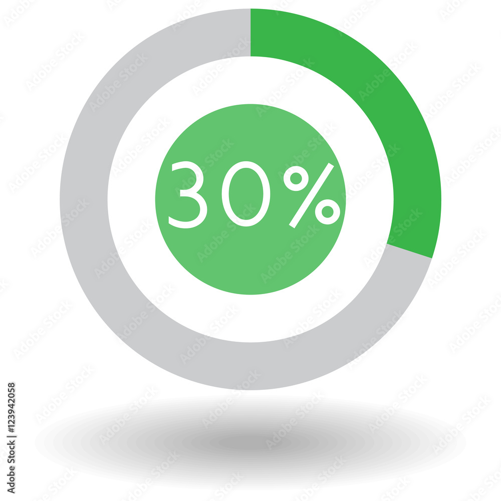 Icon business colorful pie chart circle graph 30 % green vector illustration Icon business colorful pie chart circle graph 30 % green vector illustration