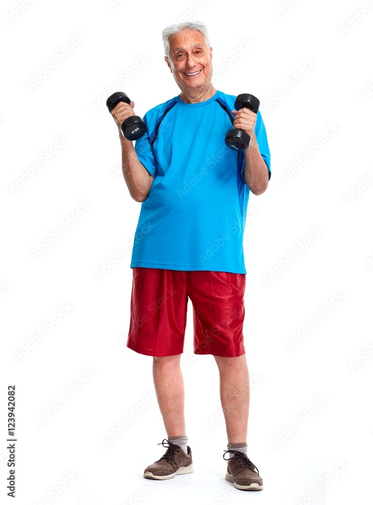 Obraz premium Senior man with dumbbell.