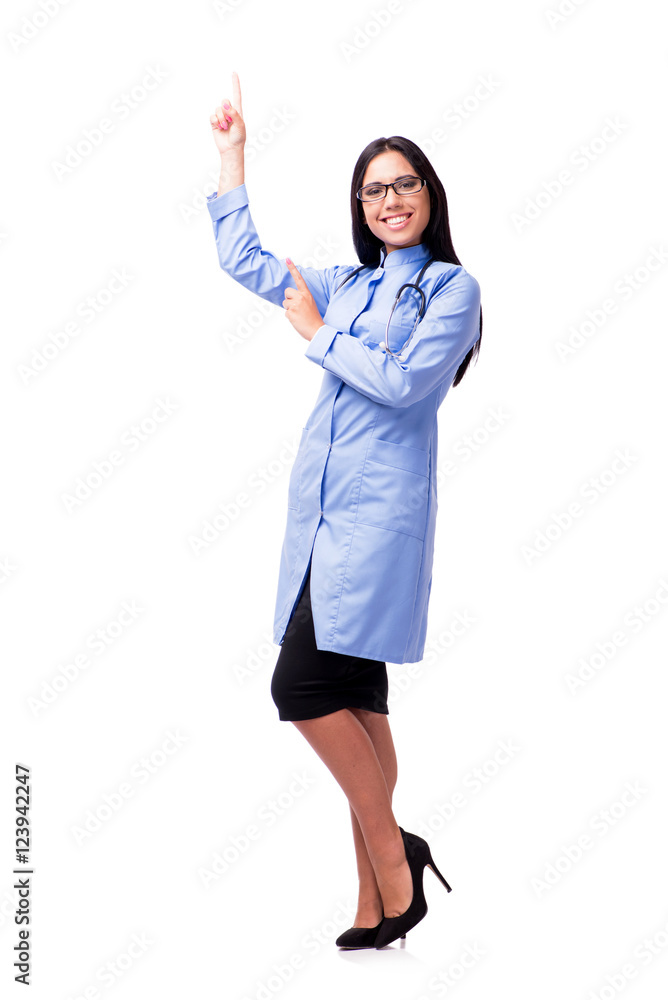 Young female doctor in medical concept isolated on white Young female doctor in medical concept isolated on white