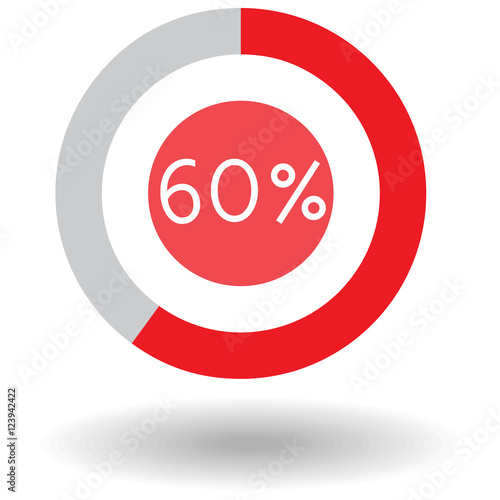 Icon business colorful pie chart circle graph 60 % red vector illustration