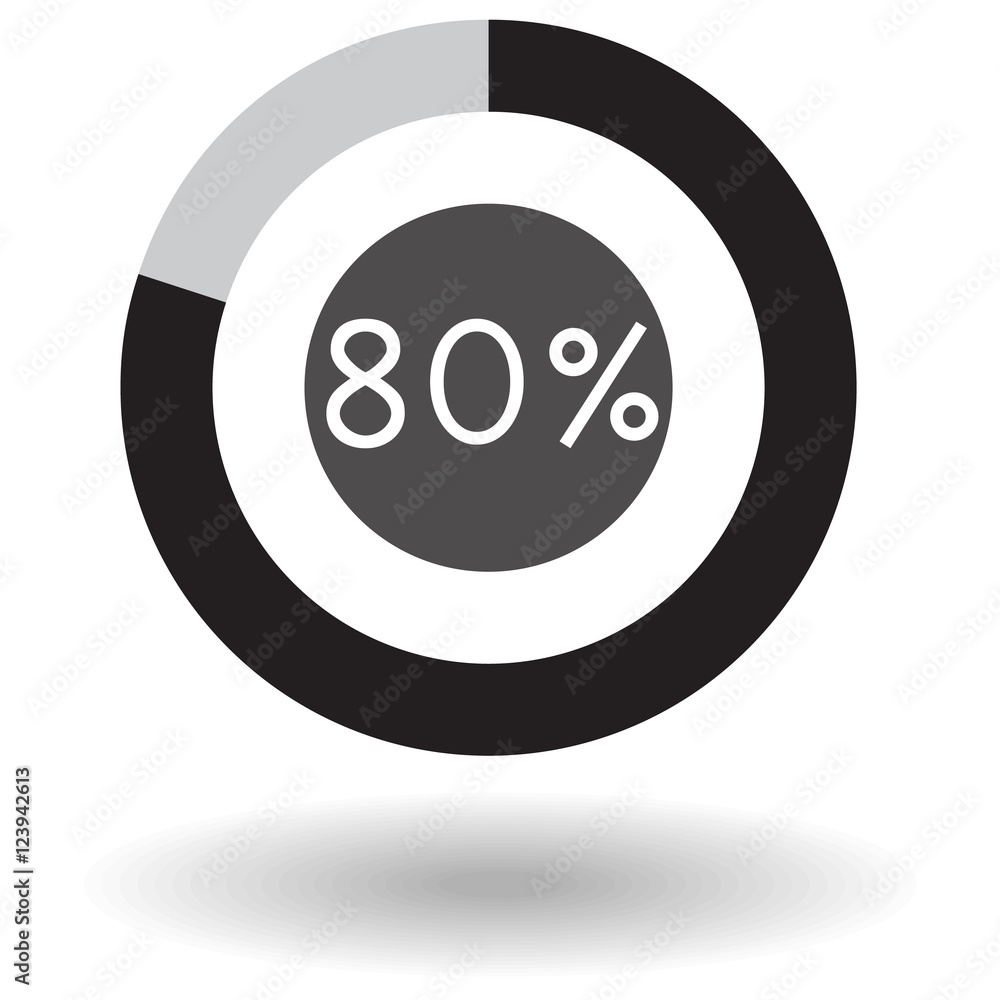 Naklejka premium Icon business colorful pie chart circle graph 80 % black vector illustration