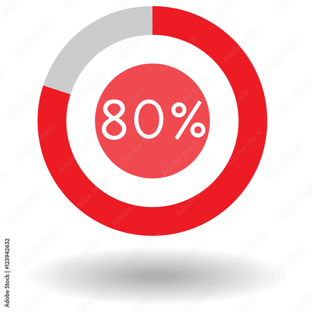 Icon business colorful pie chart circle graph 80 % red vector illustration Icon business colorful pie chart circle graph 80 % red vector illustration