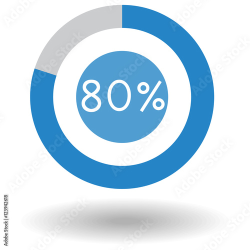 Icon business colorful pie chart circle graph 80 % blue vector illustration