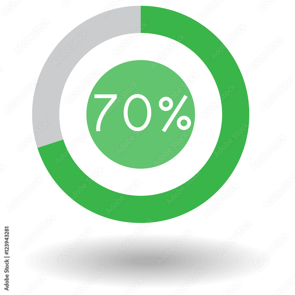 Icon business colorful pie chart circle graph 70 % green vector illustration Icon business colorful pie chart circle graph 70 % green vector illustration
