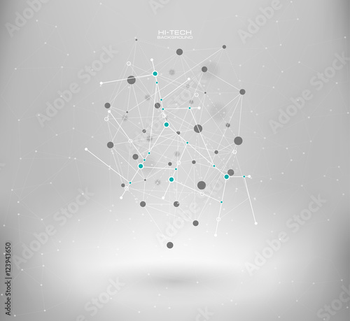 Wireframe mesh polygonal element. Abstract form with connected lines and dots. infographic elements. Vector science Polygonal background. Futuristic HUD background.