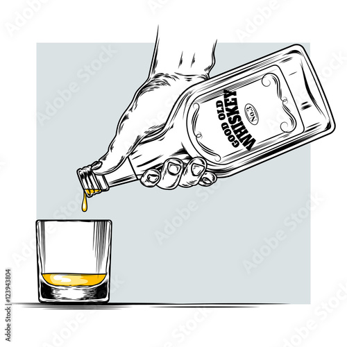 Vector illustration of whiskey and glass