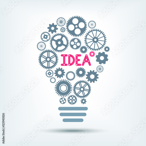Light bulb with word and gears inside. Vector illustration.