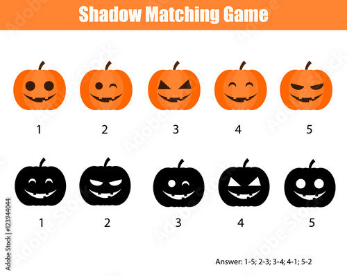 Shadow matching game, halloween theme with pumpkins