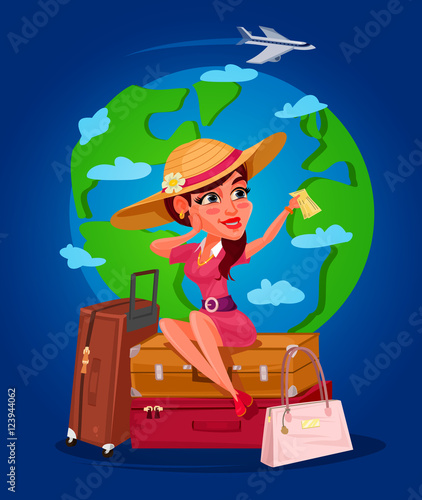 Vector illustration of a young girl - the traveler