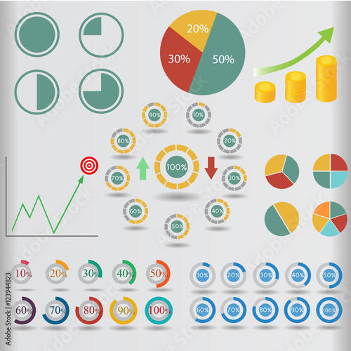 Business infographic data market elements dot bar pie charts diagrams and graphs flat icons set vector illustration