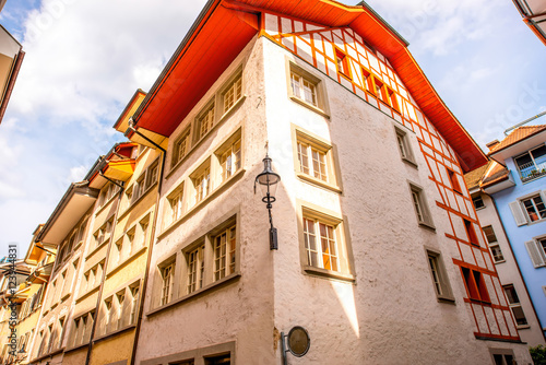 Beautiful ancient houses in the old town of Lucerne city in Switzerland