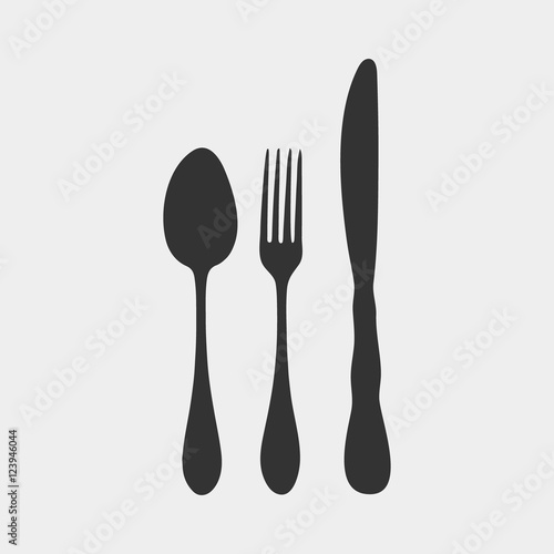 Spoon, Fork and Knife Silhouette icon. Fork, Spoon and Knife. Cutlery. Silverware or Flatware.