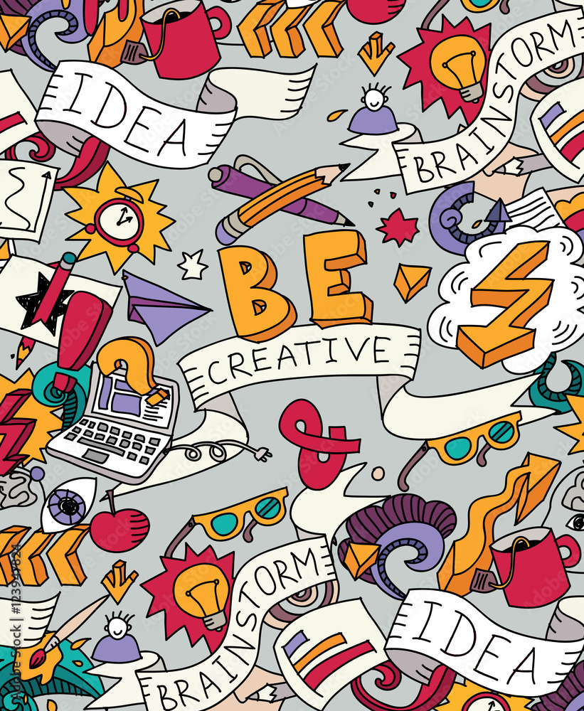 Creative doodles idea brainstorm color poster.