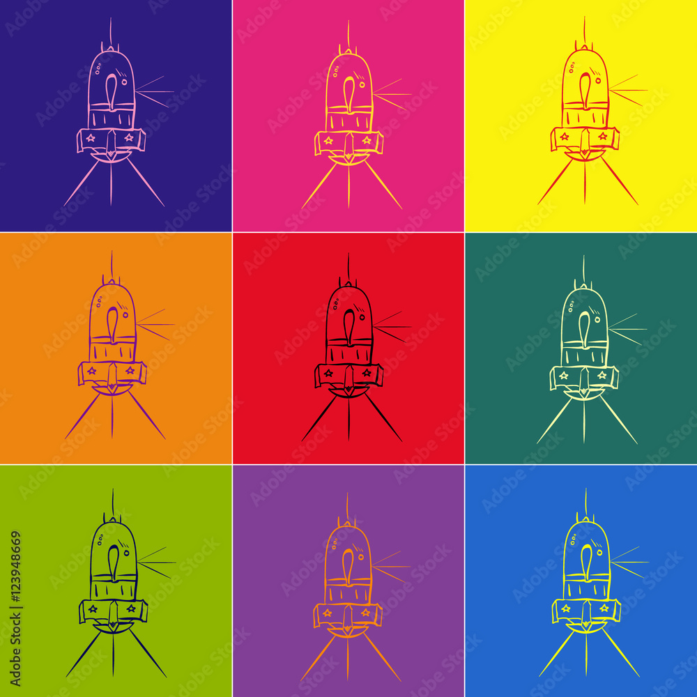 Set of vector spaceships. Space cartoon icons set. Flat universa