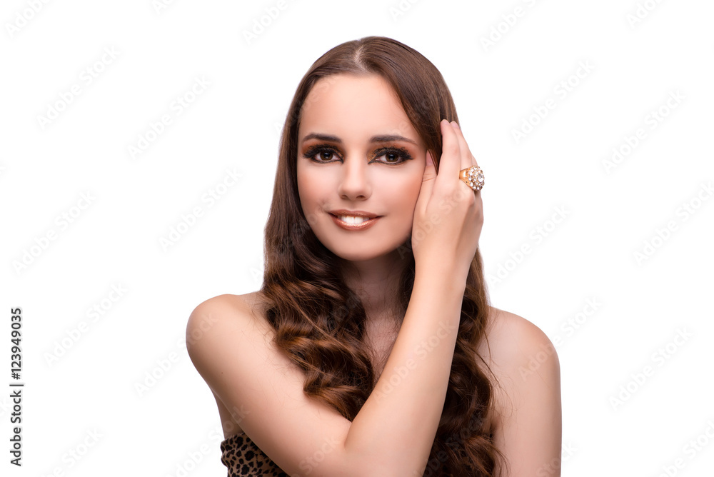 Beautiful woman in fashion concept isolated on white Beautiful woman in fashion concept isolated on white