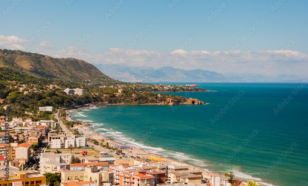 Panoramic view of the Cefalu coast in Sicily, Italy