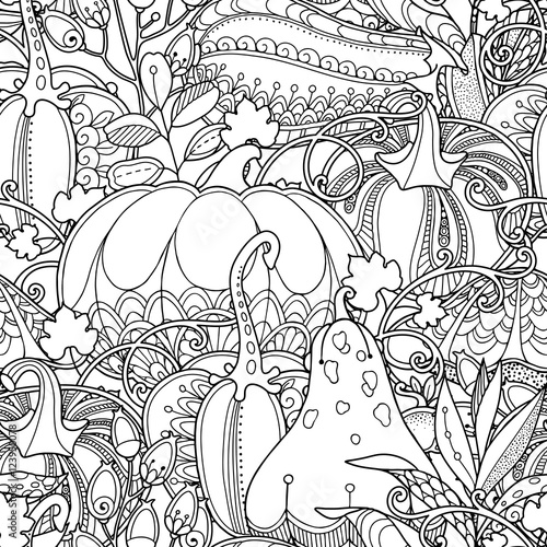 Seamless garden pattern in doodle style.